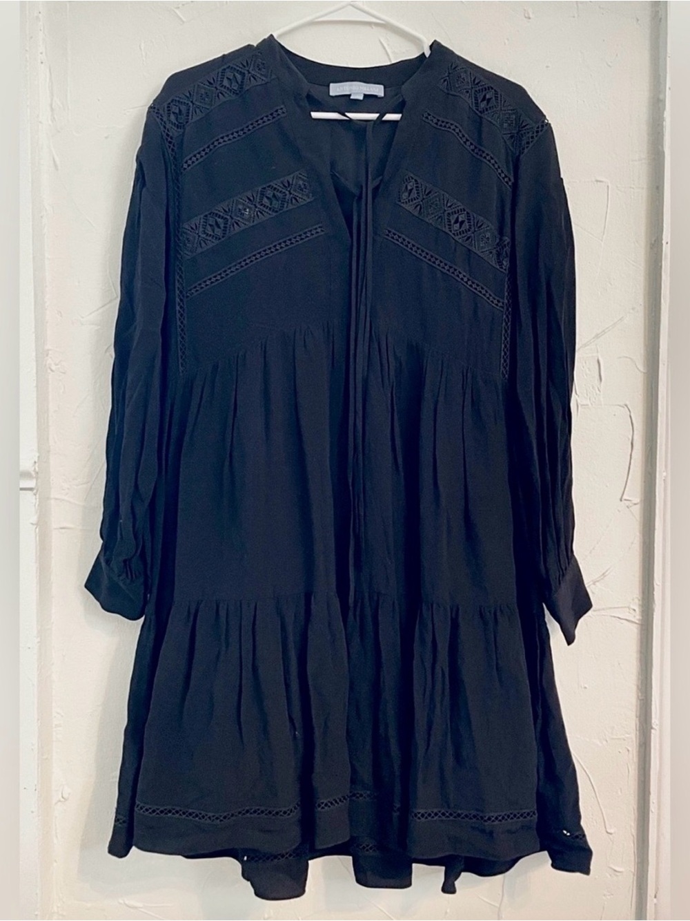 ANTONIO MELANI Black Tiered Dress w/ Crochet Lace Trim - Boho Prairie - size 6